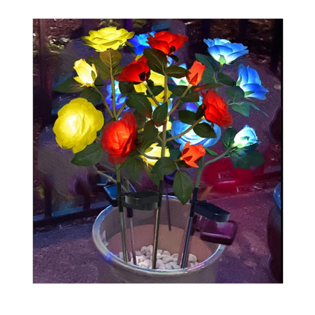 Flor de luces solar con diseño de rosa