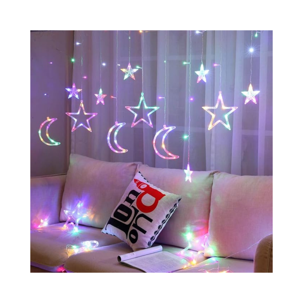 Cortina de Luces LED de luna y estrella