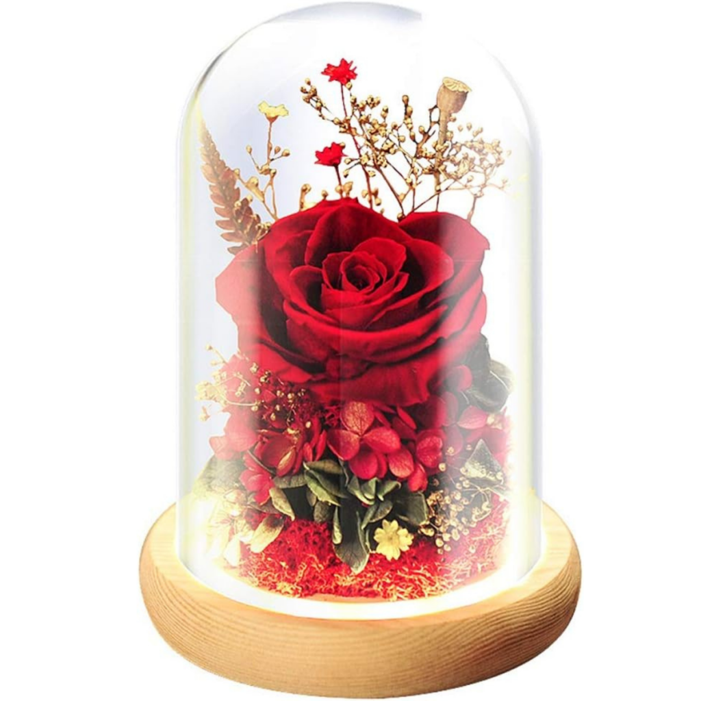 Rosa Romántica con Luces LED en Cúpula